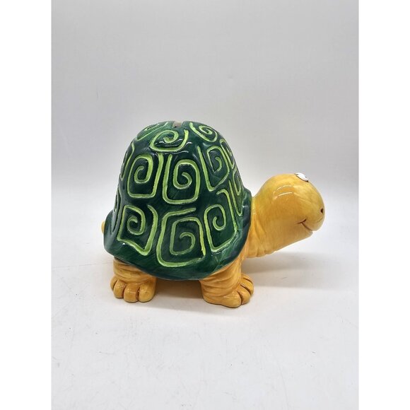 Vintage Ceramic Turtle Piggy Bank Kitschy Handmade Children's Nursery - Picture 7 of 12